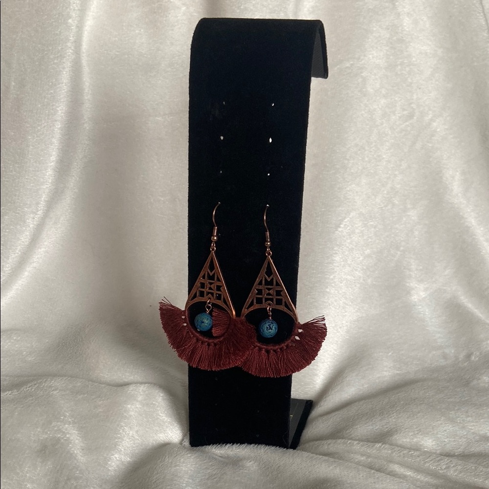 Gold Eiffel Tower Earrings with Red Accents